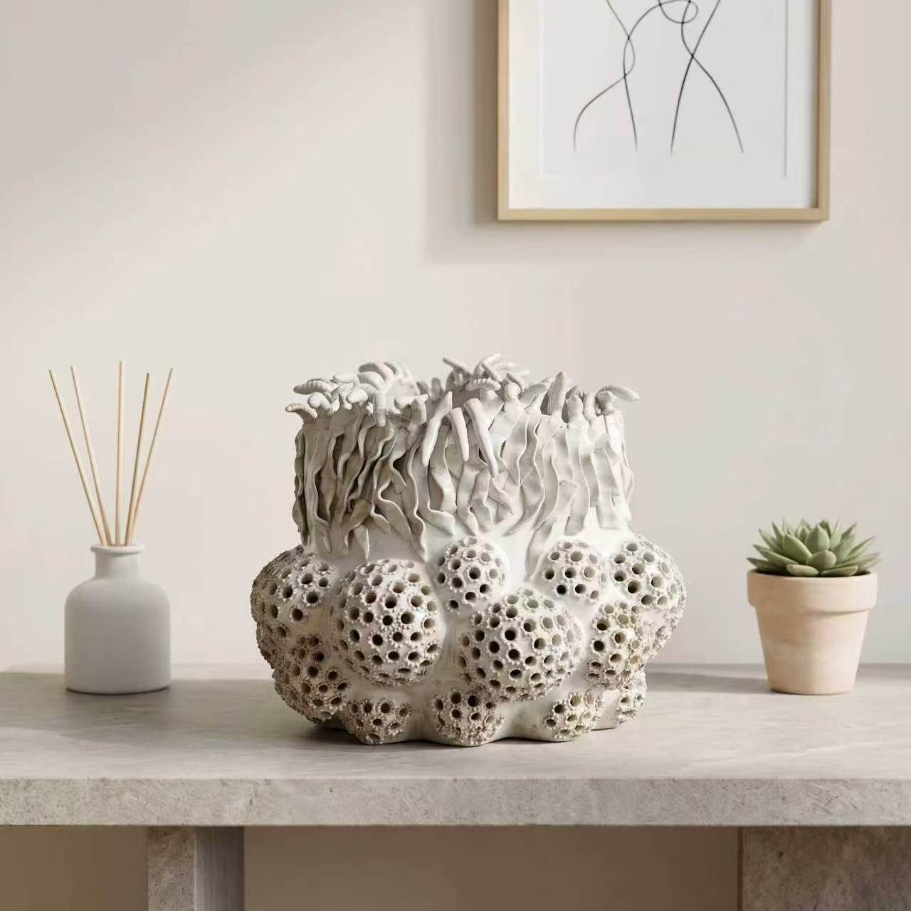 Coral pod vase with ruffled rim