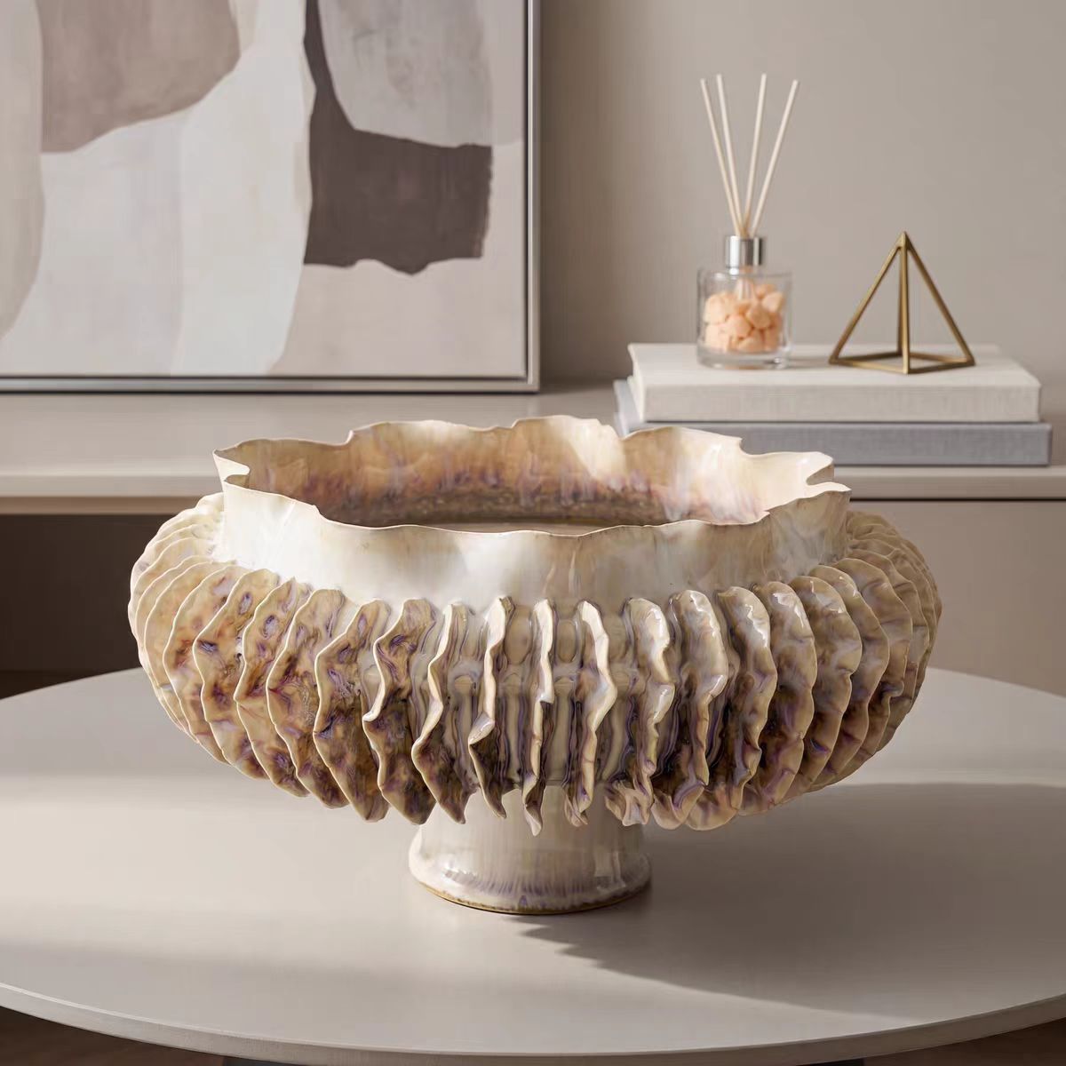 Fluted pedestal bowl, large
