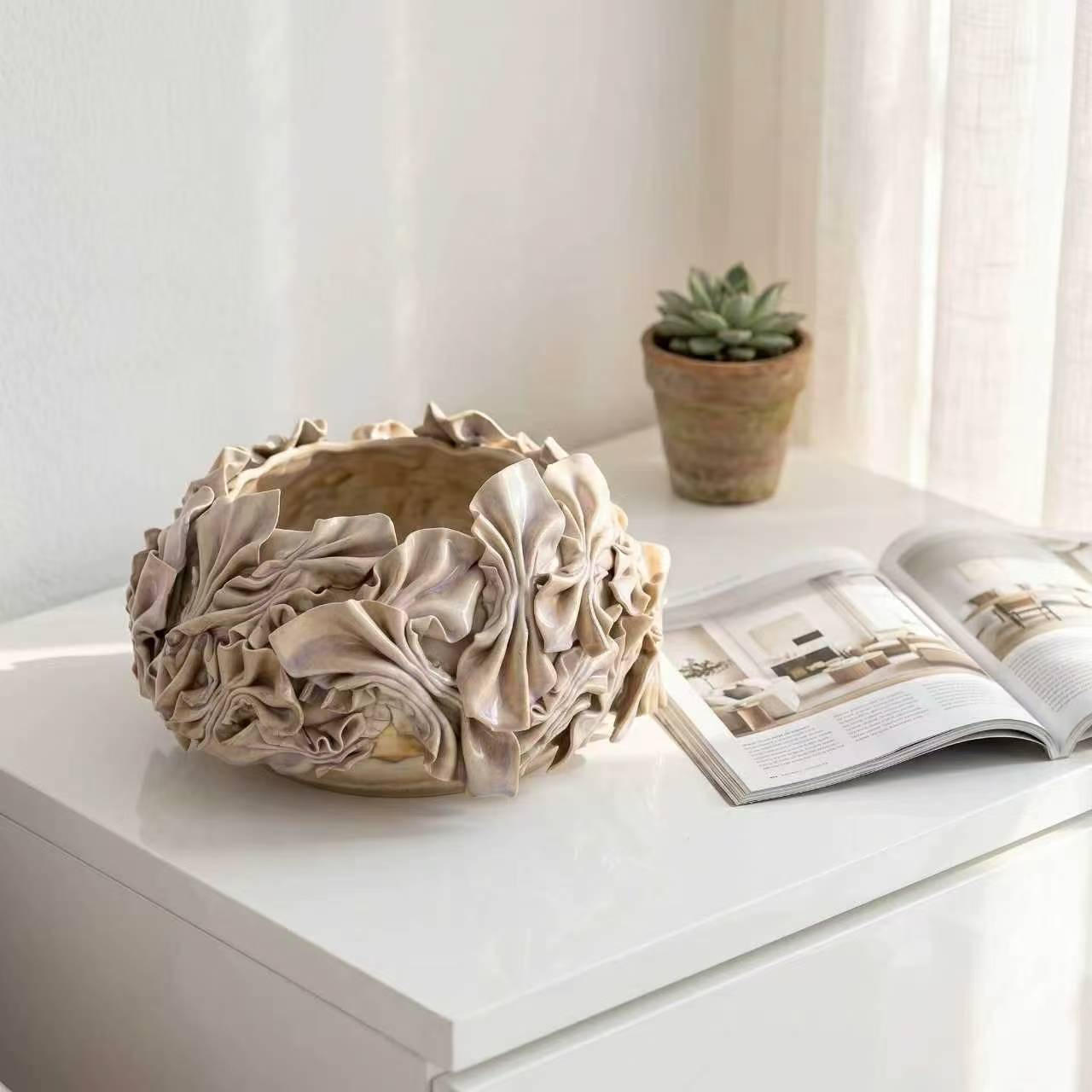 Gathered fold bowl, blush