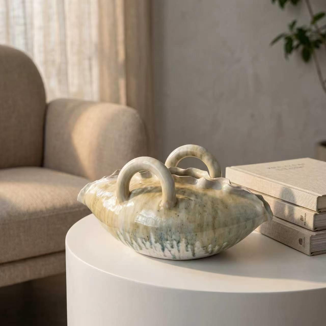 Looped handle vessel, celadon