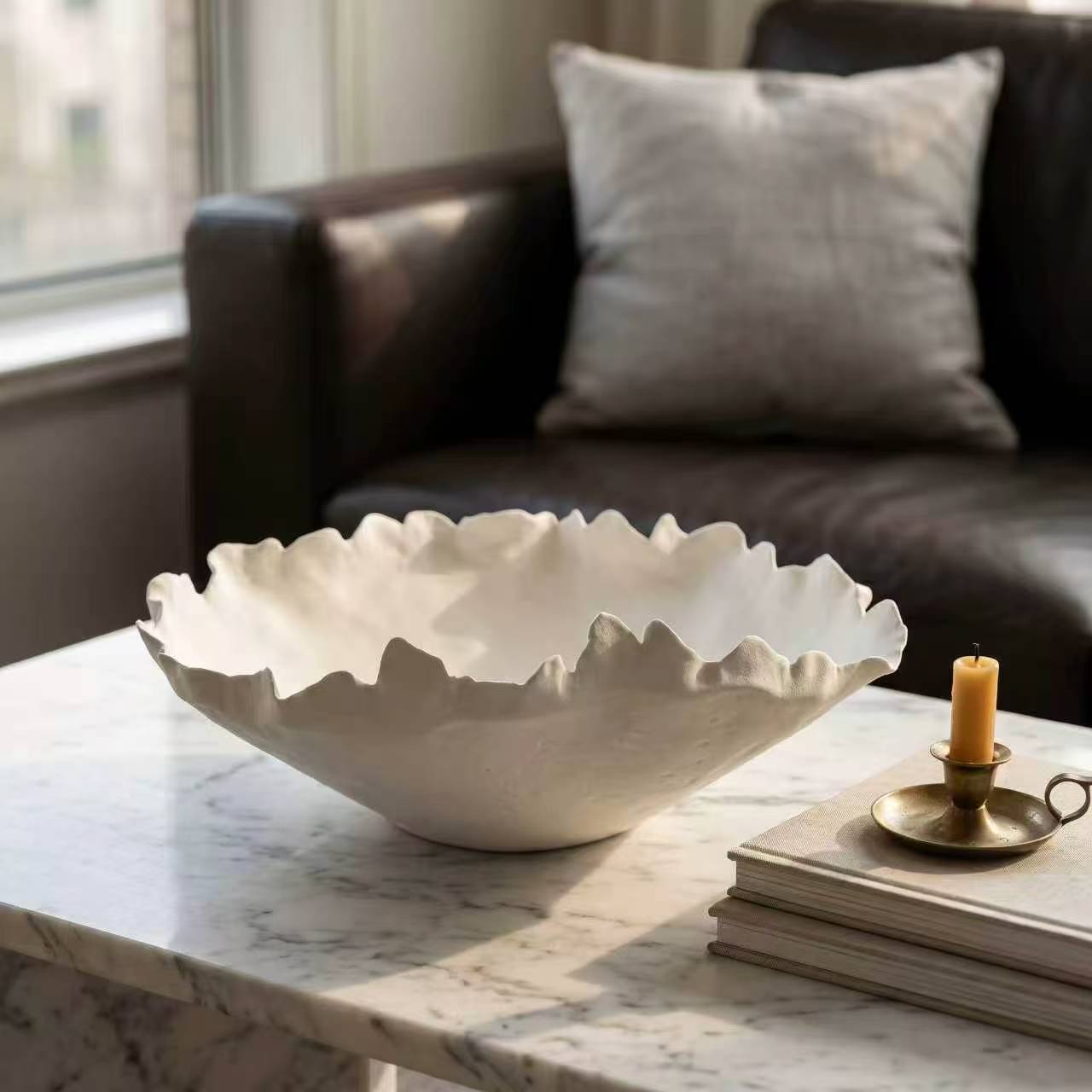 Ruffled deep bowl, white