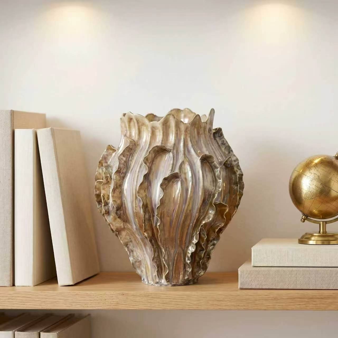 Ruffled sculptural vase, bronze