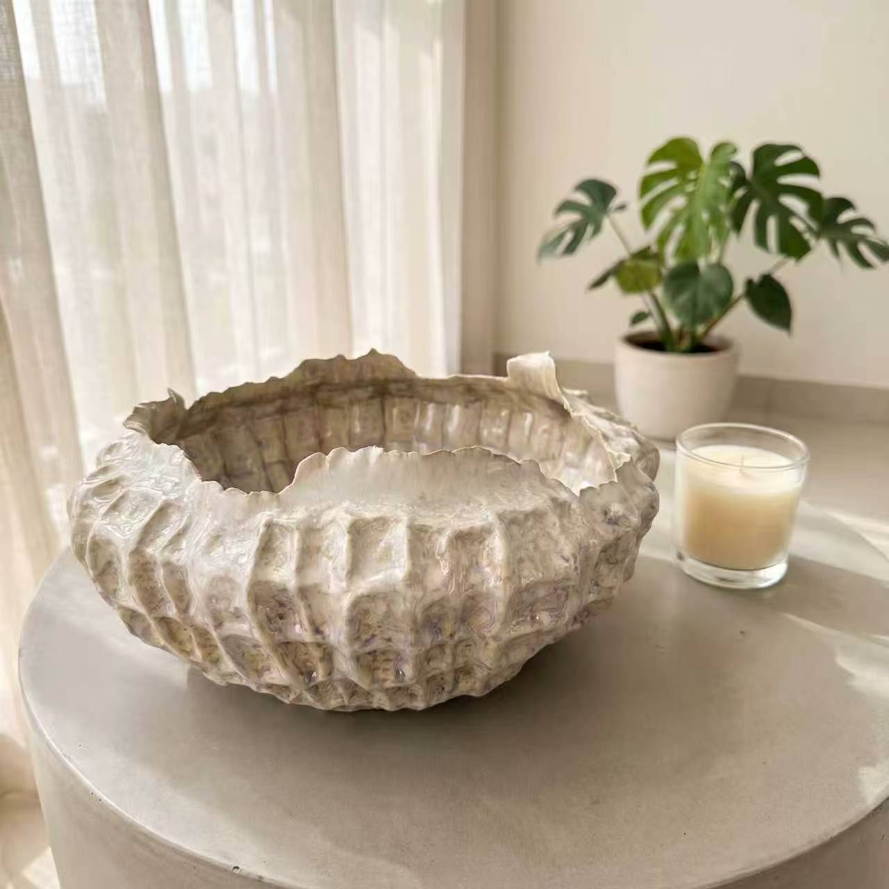 Scalloped bowl, stone tone