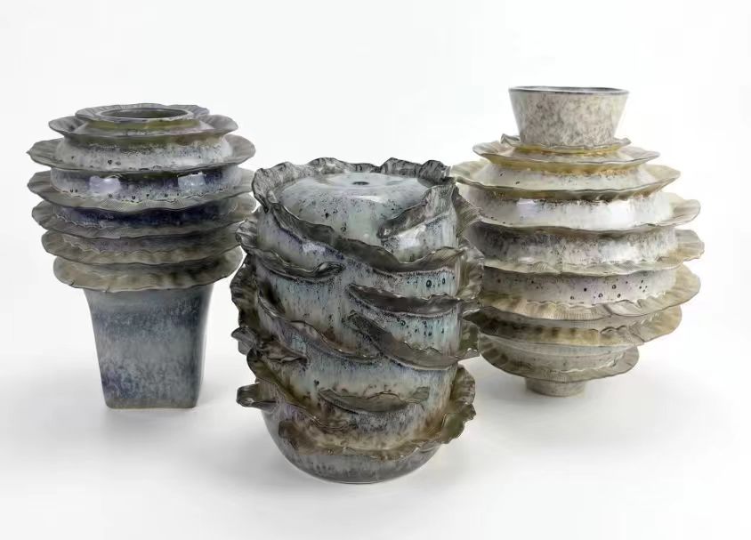 Stacked ring vase trio