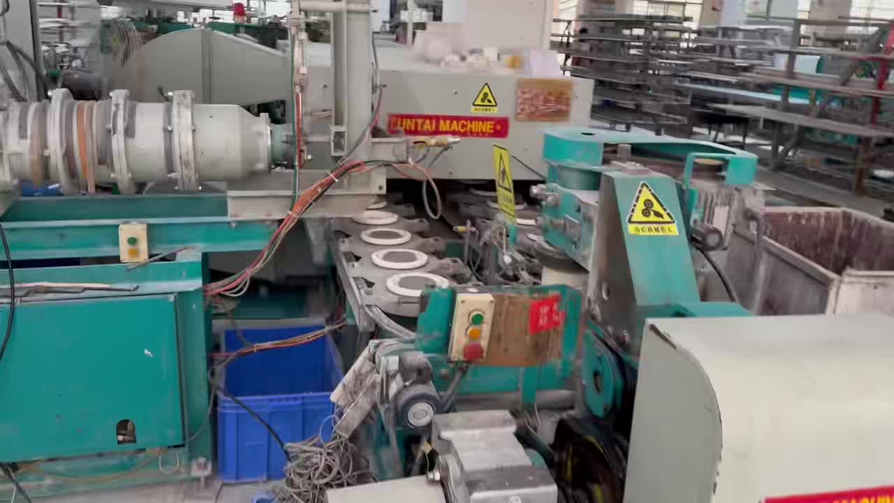Ceramic planter forming line in the workshop
