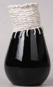 Gloss black woven teardrop ceramic vase in the Tongxin ceramic collection