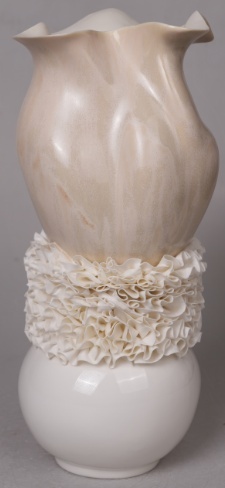 Reactive glaze skirted ruffle ceramic vase in the Tongxin ceramic collection