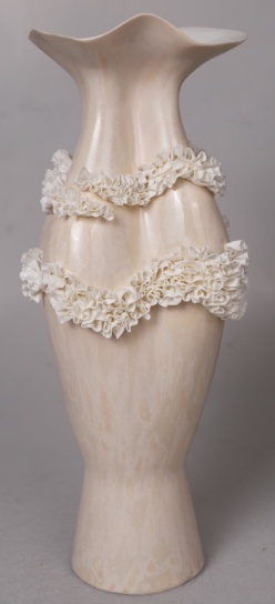 Reactive glaze waisted ruffle ceramic vase in the Tongxin ceramic collection
