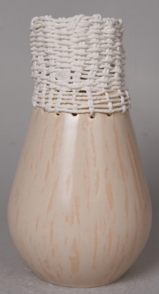 Reactive beige woven teardrop ceramic vase in the Tongxin ceramic collection