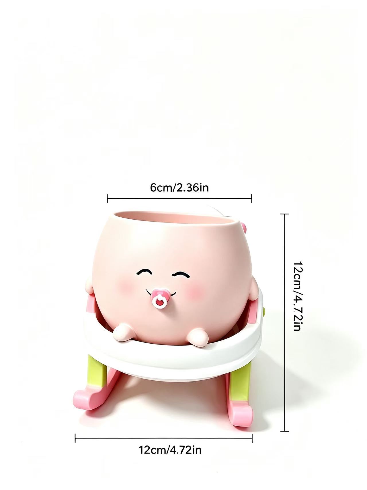 Supplied rocking planter size graphic: 12 cm overall width and height, 6 cm opening